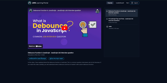 Learning Portal web application with React, RTK Query, JSON Server